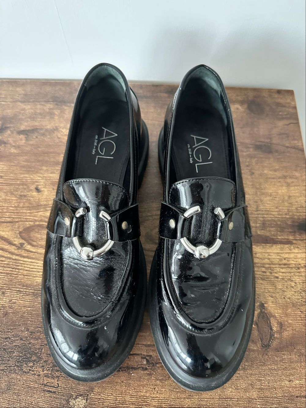 AGL Black Patent Leather Loafers