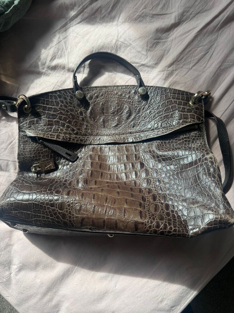 FURLA Croc Embossed Leather Piper Cartella Tote/Crossbody Bag