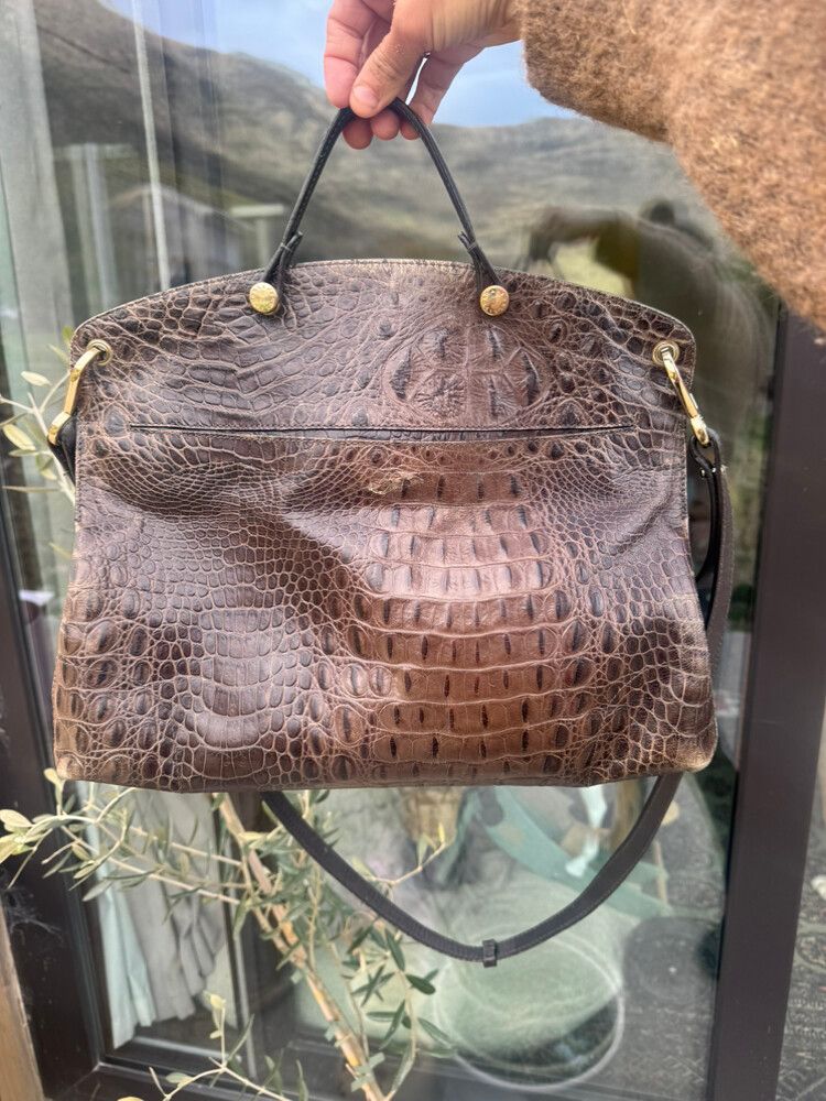 FURLA Croc Embossed Leather Piper Cartella Tote/Crossbody Bag