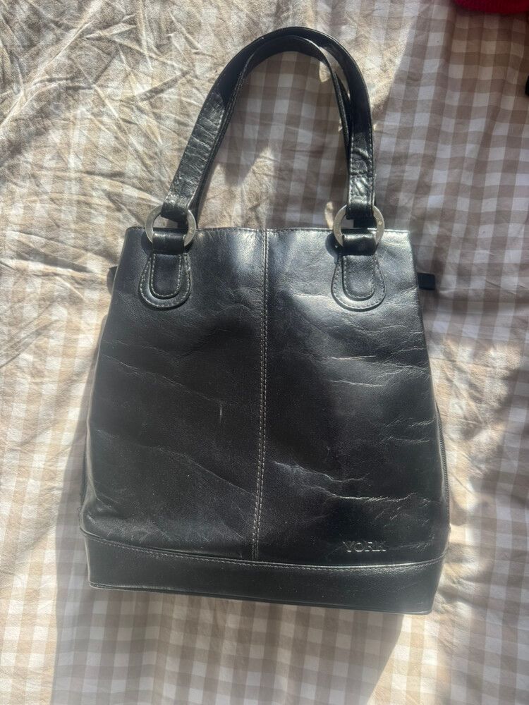 York Black Genuine Leather Handbag