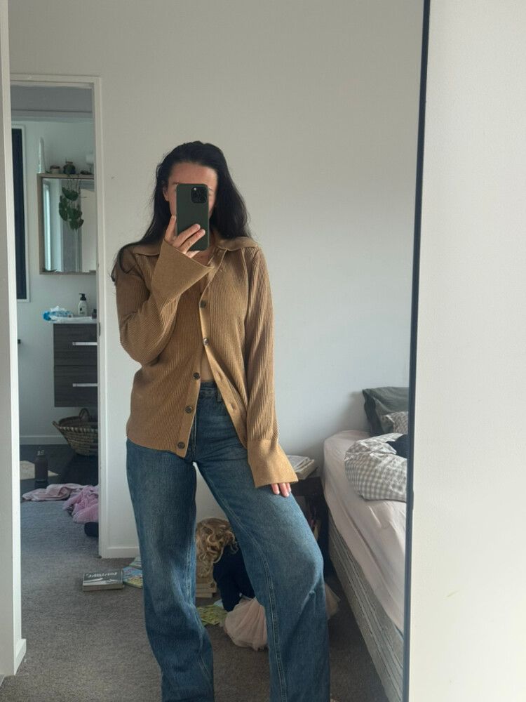 Frame Brown Ribbed Knit Cardigan