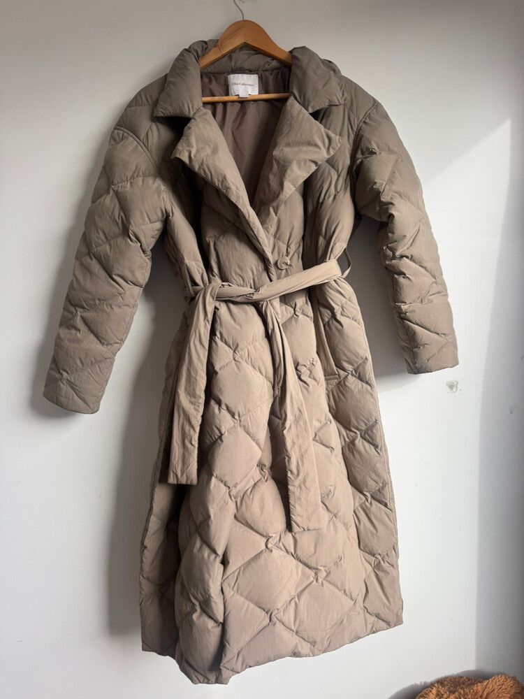Elka Collective Beige Long Quilted Down Puffer Coat