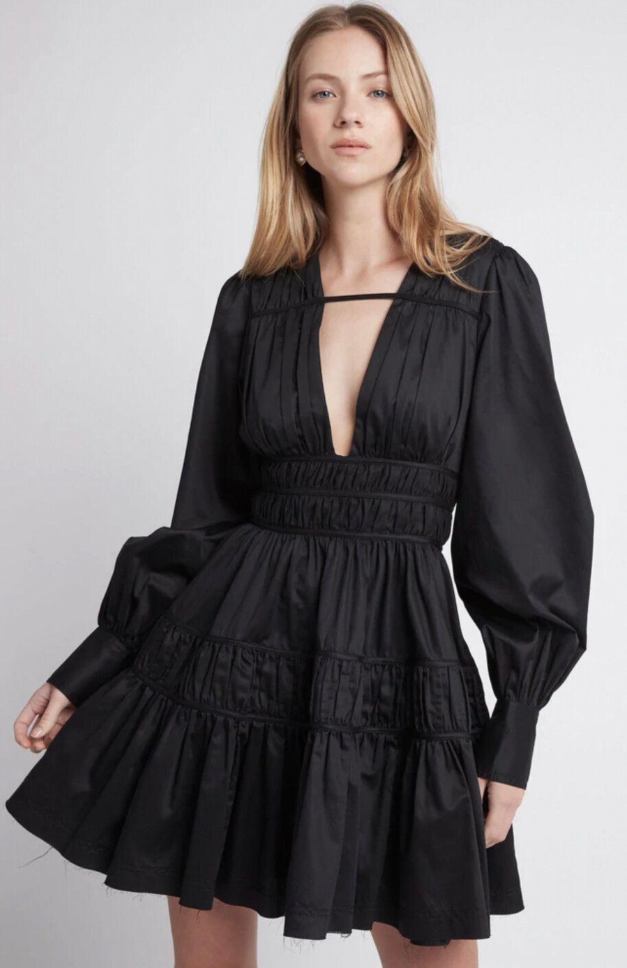 aje fallingwater gathered mini dress Fallingwater gather mini dress in black