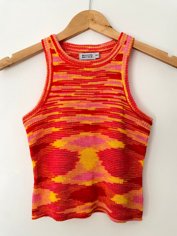 BB Red Pink Knit Crop Top