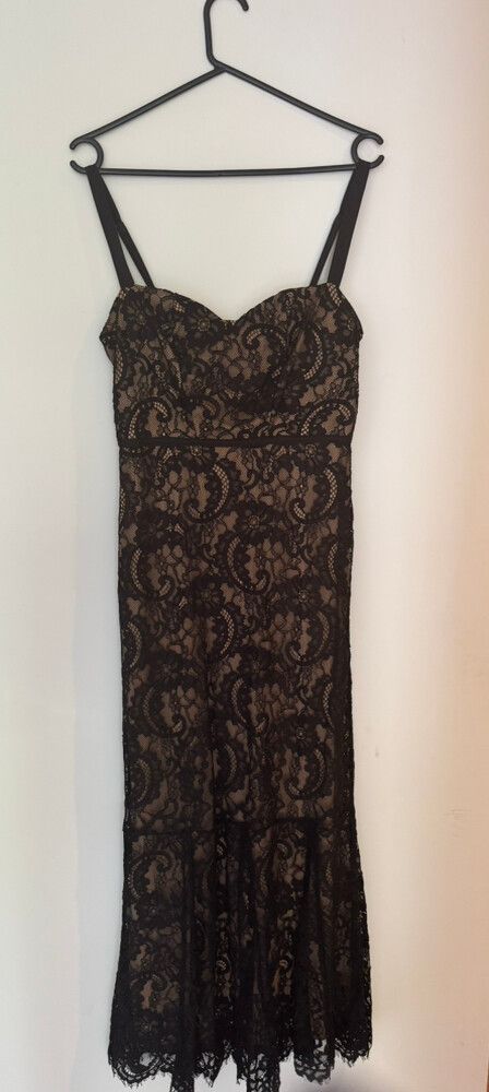 knee length dresses for ladies Weslyn Black Satin Lace High Slit Dress main image 1