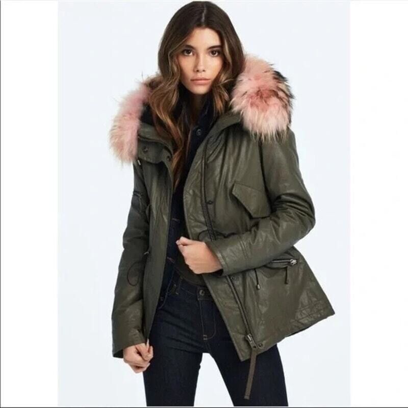 SAM. New York Hudson Fur Hood Waxed Thinsulate Parka Jacket Military Green XL