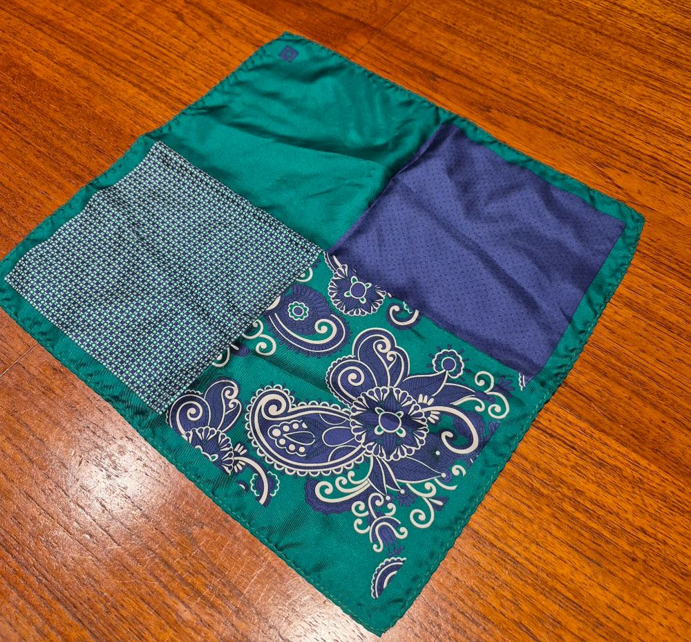 Green And Blue Silk Pocket Square