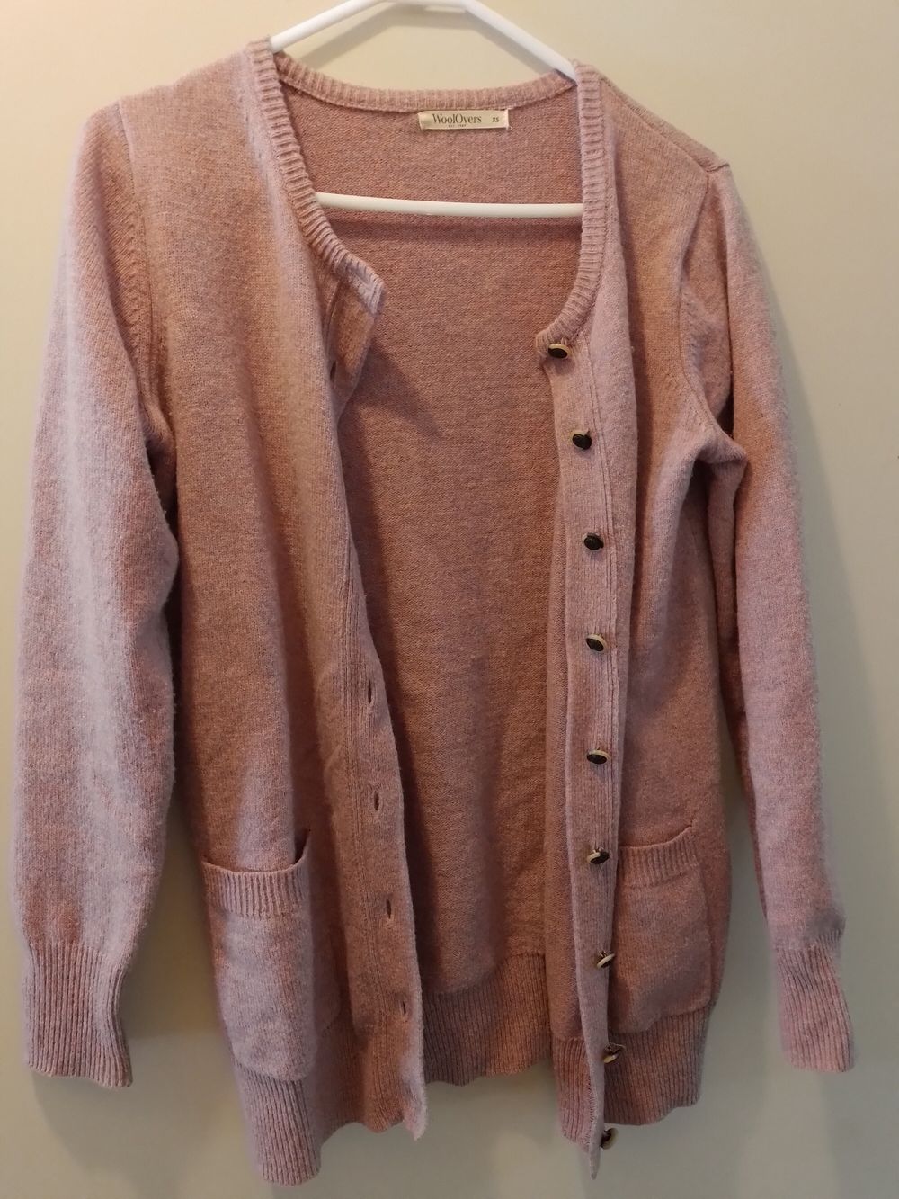 Womens Pure 100% Lambswool lilac and pink marle button cardigan/ Size XS/