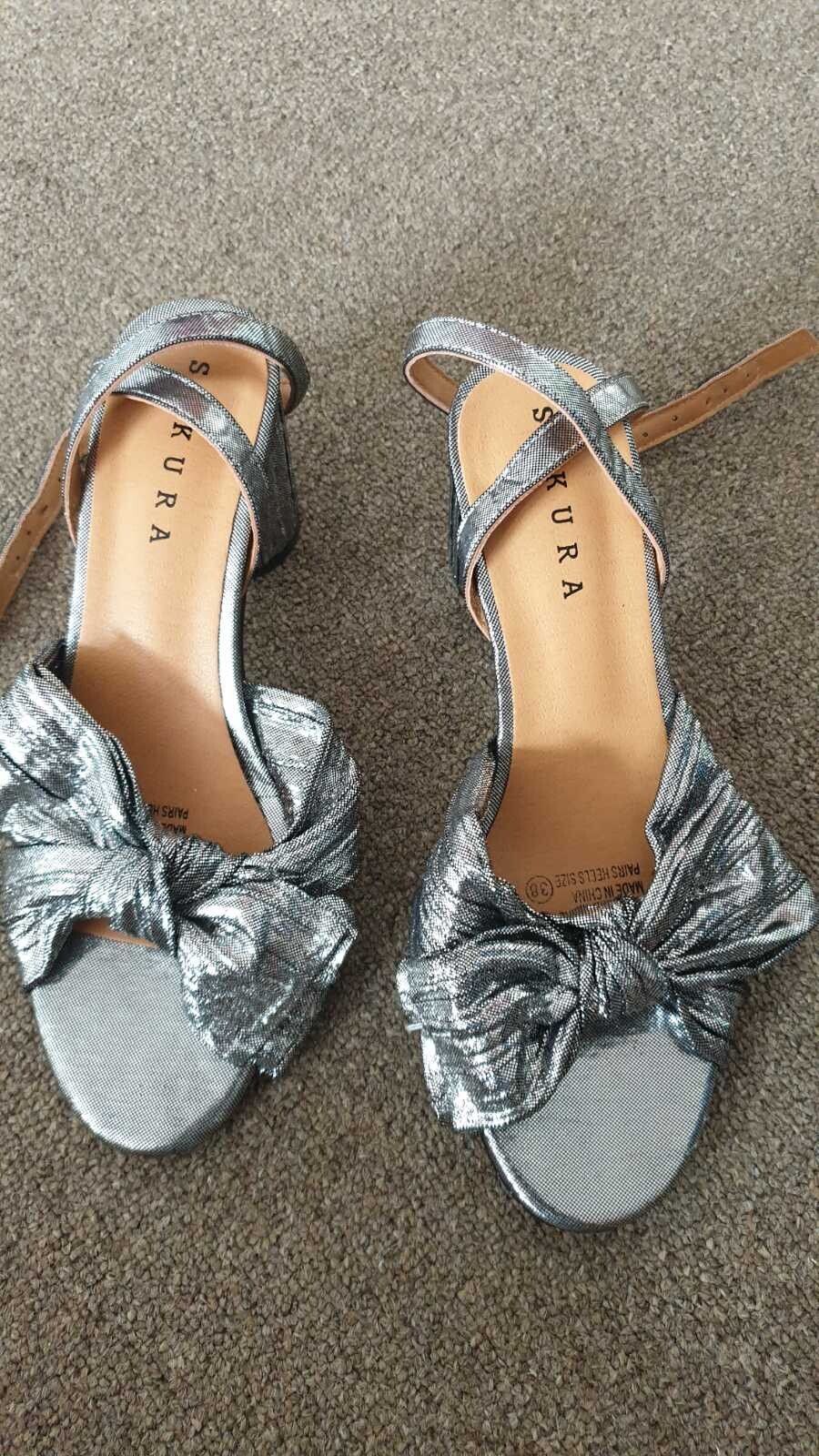 Sakura Silver Heeled Sandals