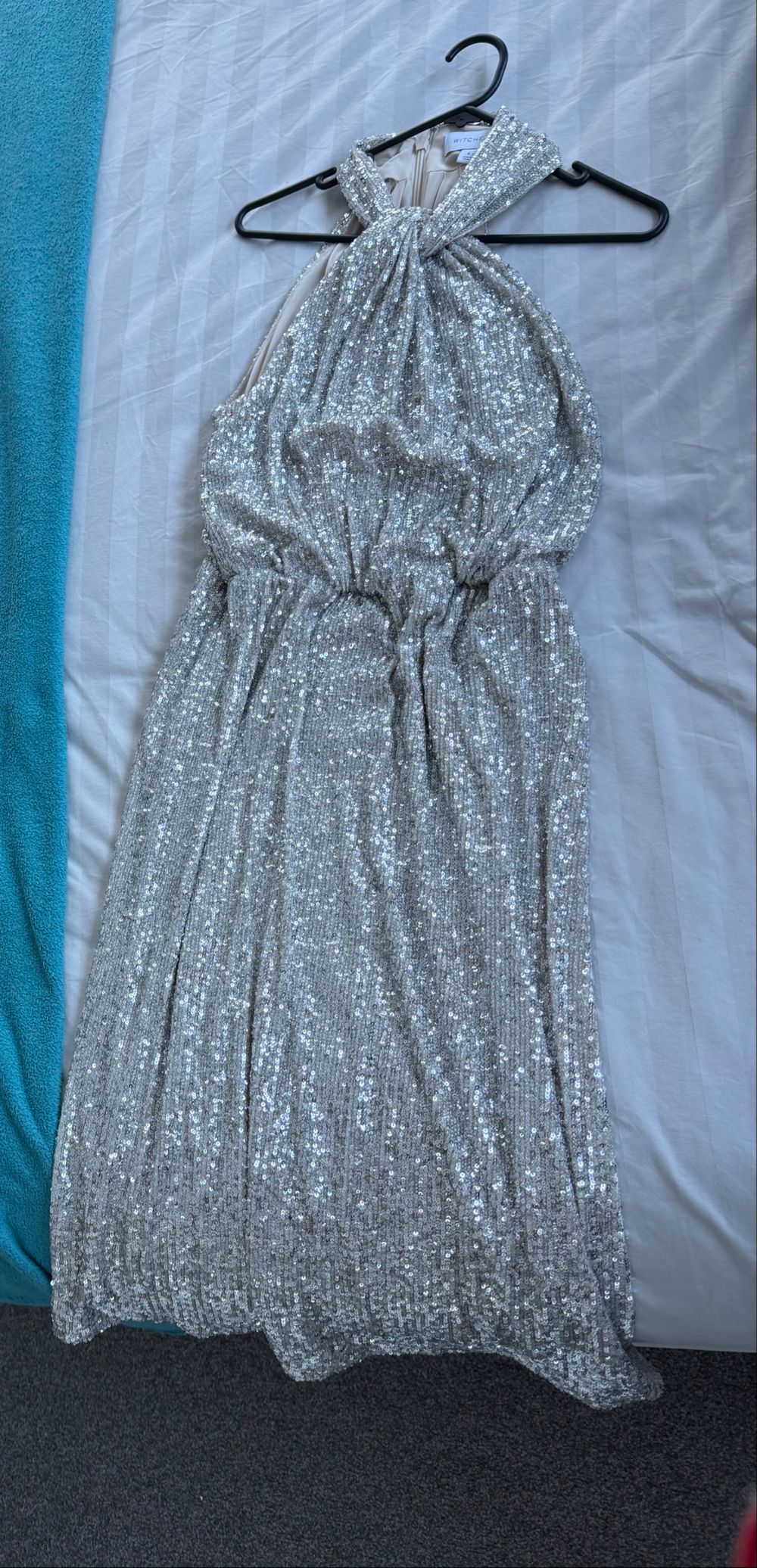 witchery sequin dress WITCHERY Black Sequin Mock Neck Dress XS Long Sleeve