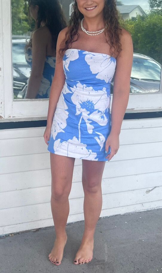kookai blue strapless dress Kookai Blue Floral Dress Justine Strapless Dress KOOKA Australia