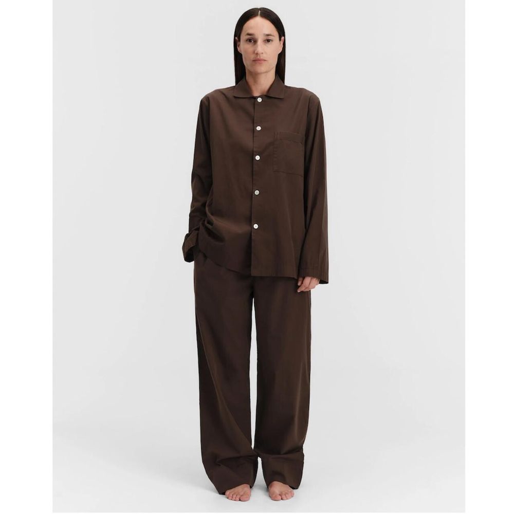 TEKLA Brown Cotton Poplin Pyjama Set