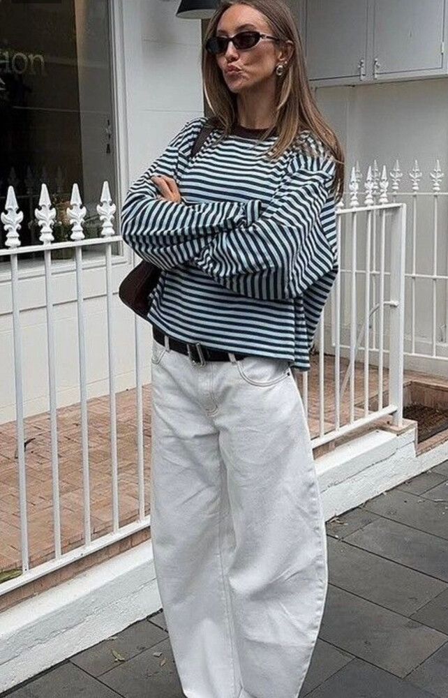 Lioness Brown Blue Stripe Top Size S