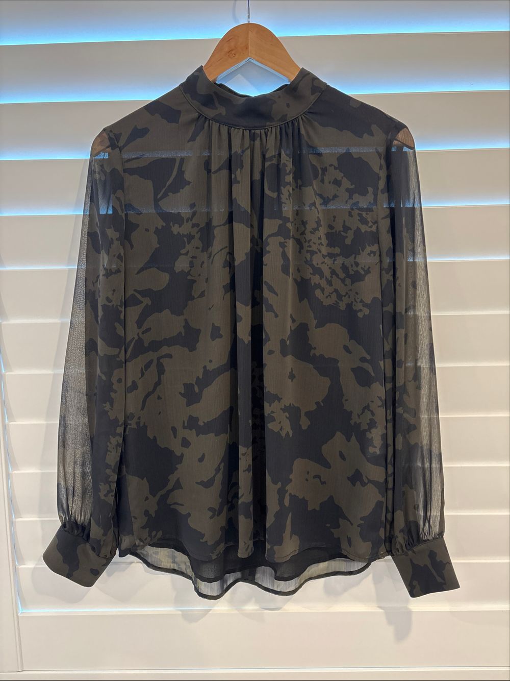 Juliette Hogan Green Camouflage Sheer Blouse