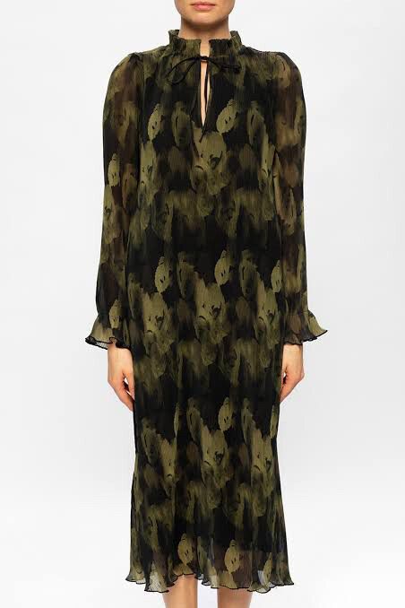 green emerald velvet dress Ganni // Black & Green Balloon Dress  VSP Consignment
