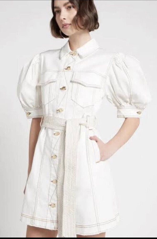 Aje - AJE TORI DENIM STITCH MINI DRESS WHITE SIZE 12 on Designer Wardrobe