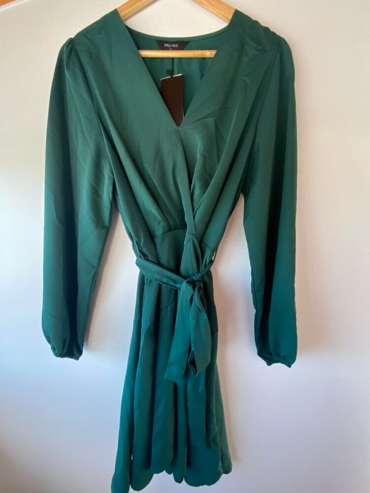 Satin Wrap Long Sleeve Dress