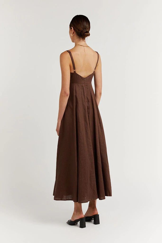 DISSH - Ross Chocolate Linen Midi Dress on Designer Wardrobe