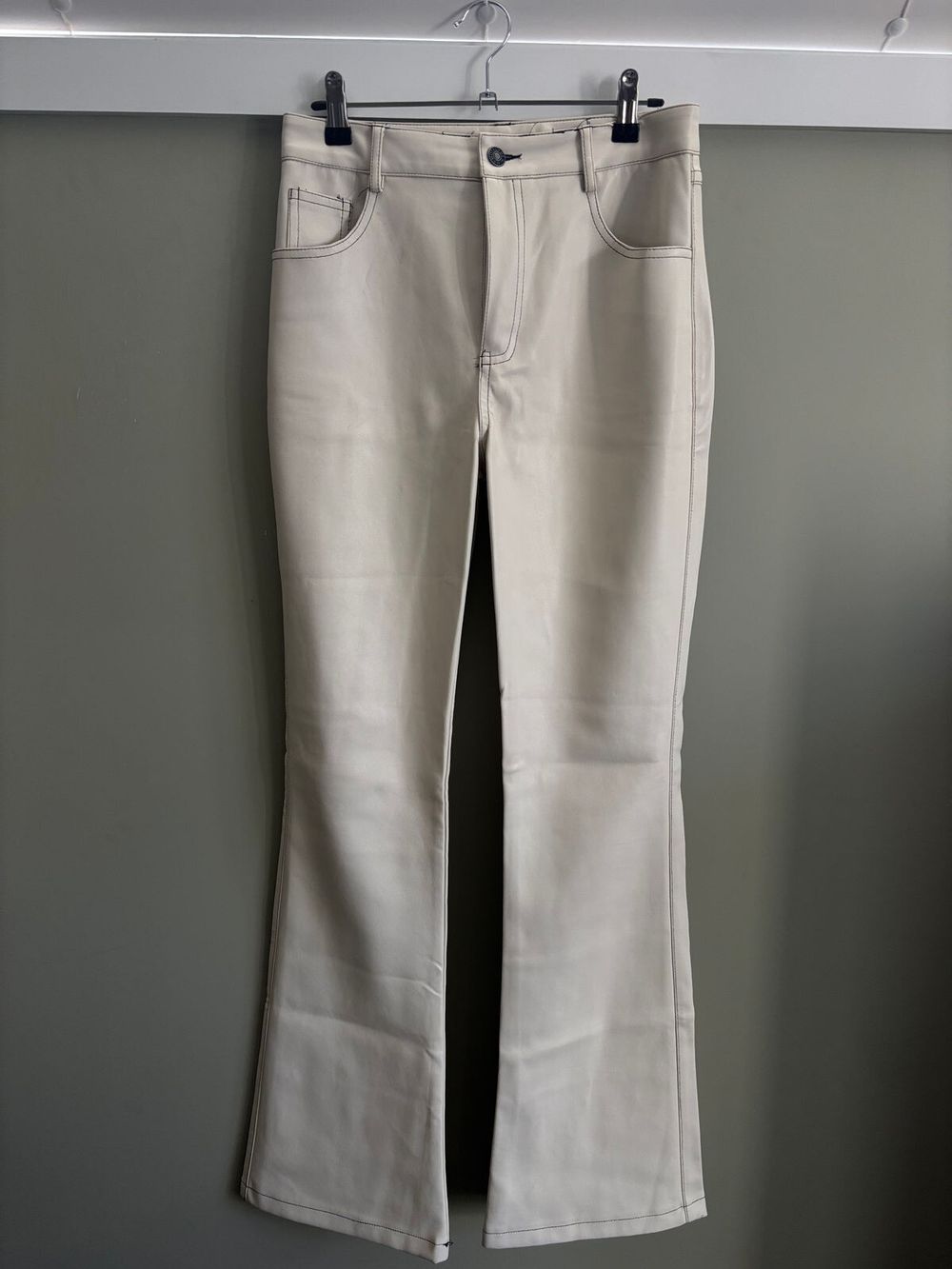 Motel Cream Faux leather Flare Leg Pants