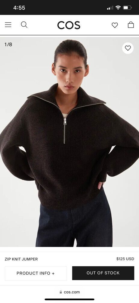 COS wool/cotton half-zip jumper (black) | Sz Large