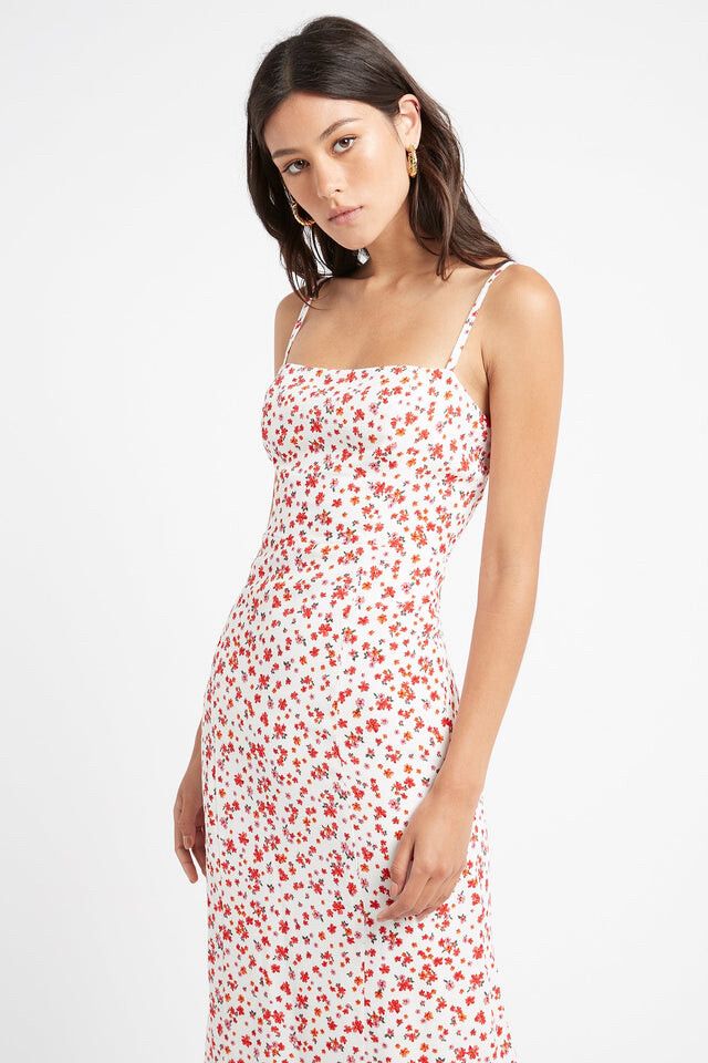knee length dresses for ladies Kookai 'Serah' lemon meringue strapless midi – MZ.RENTING main image 1