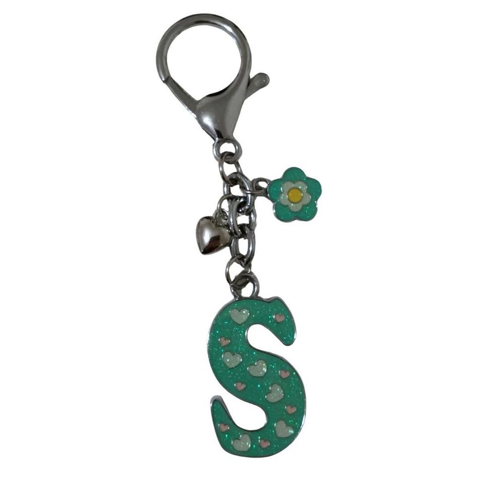 Sliver and Blue Flower Heart Sparkly S Bag Charm