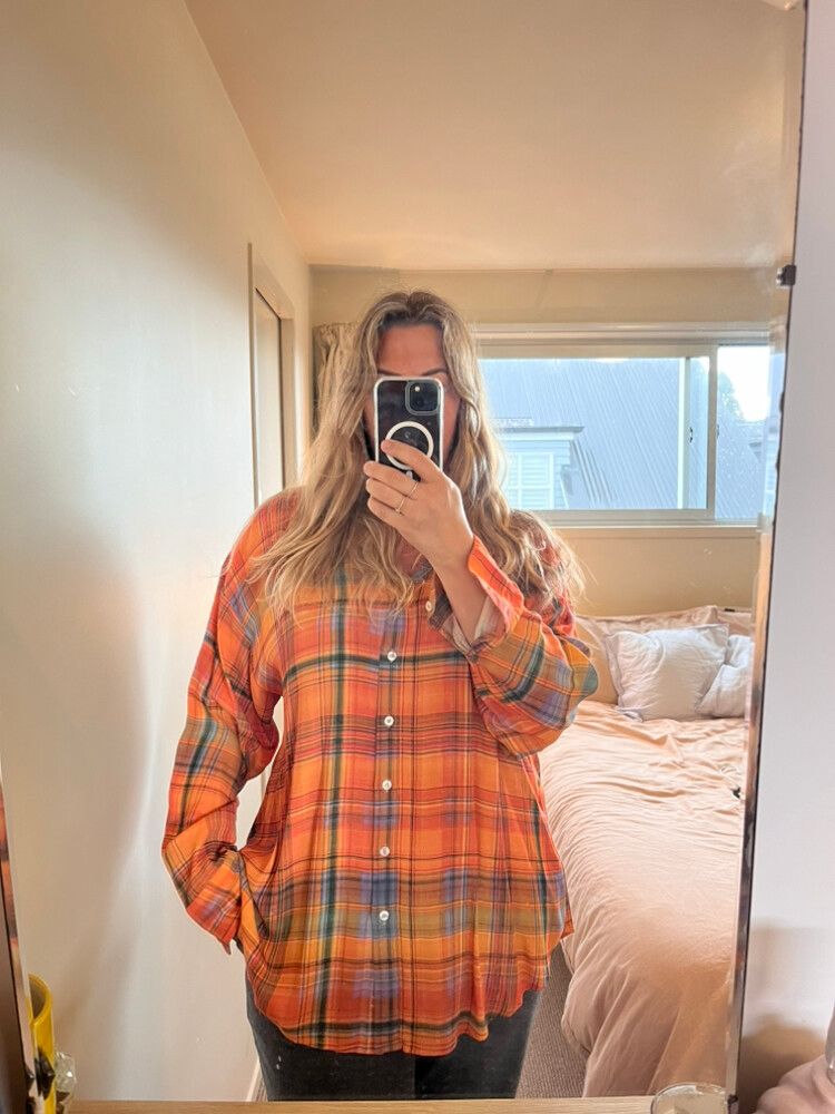 Charlie Holiday Orange Plaid Shirt - size 12