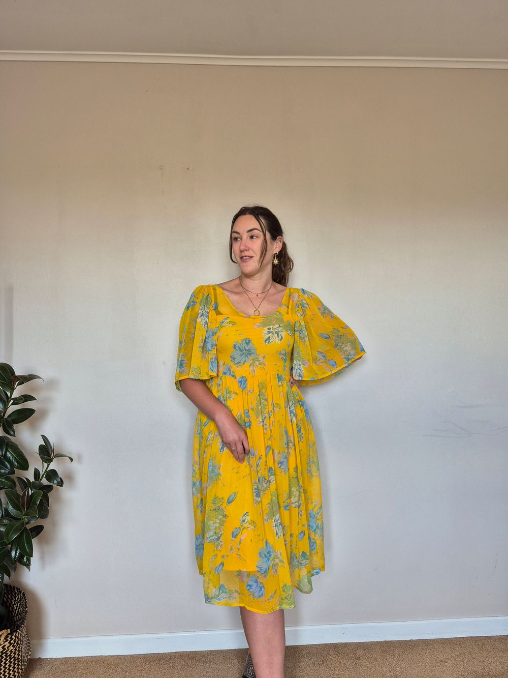 asos yellow floral midi dress ASOS EDITION organza blouson sleeve midi dress in yellow floral print