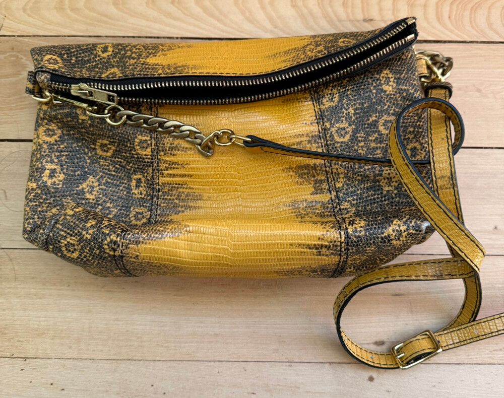 Deadly Ponies. Yellow and Black Snakeskin Print Handbag