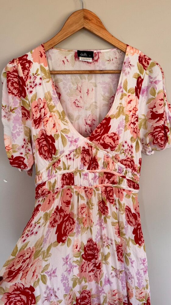 dotti pink floral dress Dotti Womens Pink Floral Patch Short Sleeve Dress Size 6 Good Condition