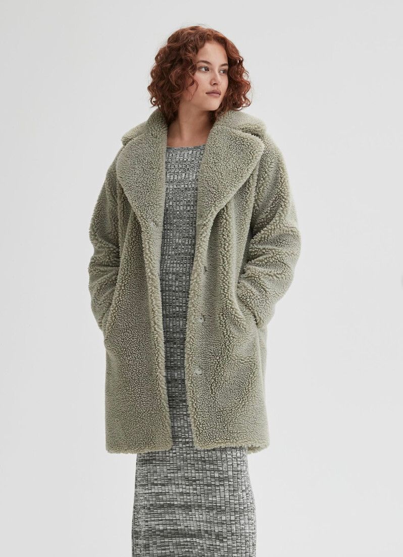 Friends With Frank Harriet Teddy Coat - Sage