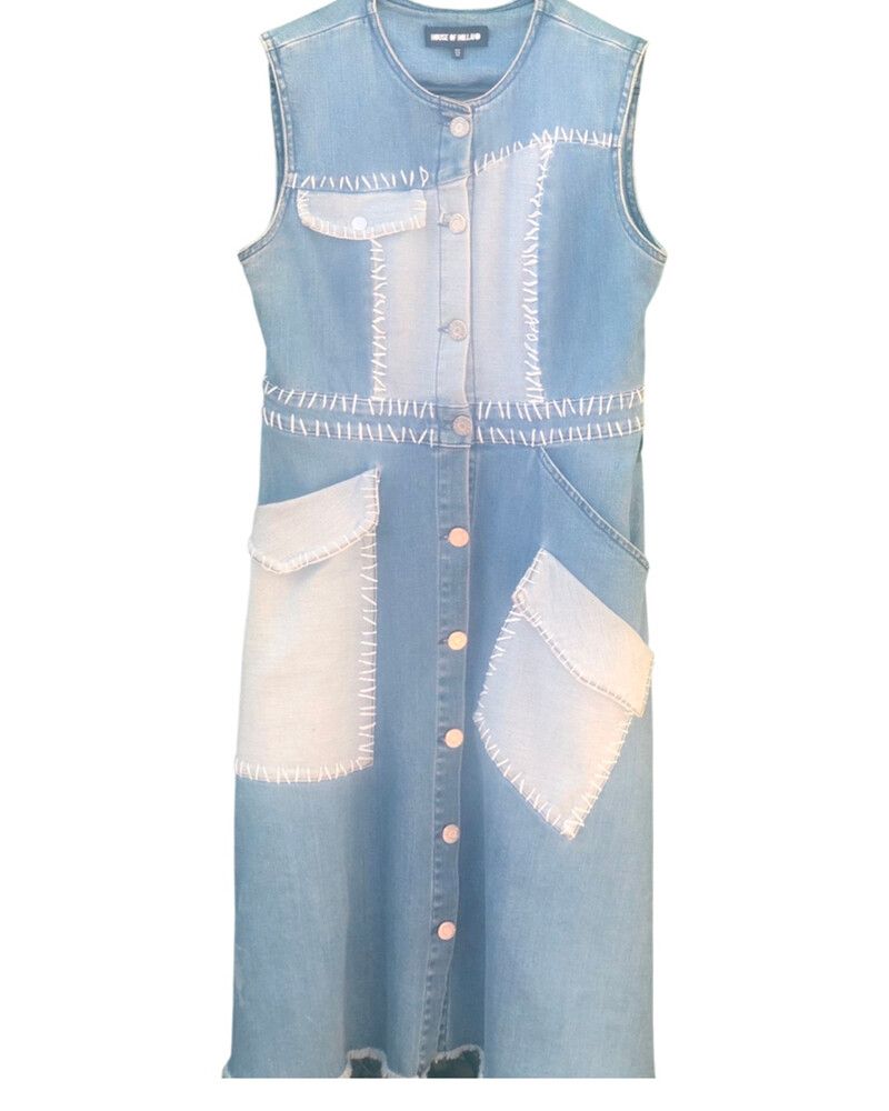 house of holland denim dress Lane Denim Mini Dress In Colour Coastal Wash Size 12 - Womens Designer Dresses