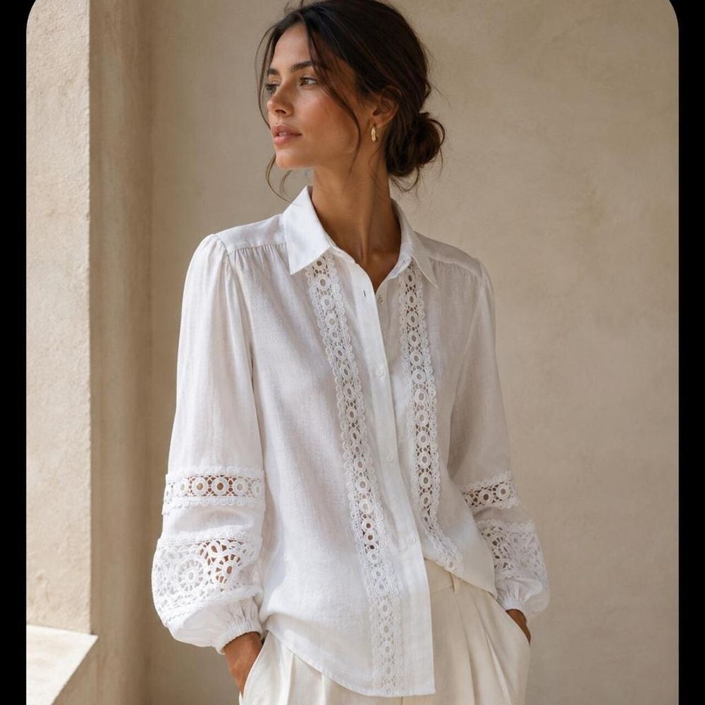 BIANCA Lace Trim Billow Sleeve Blouse