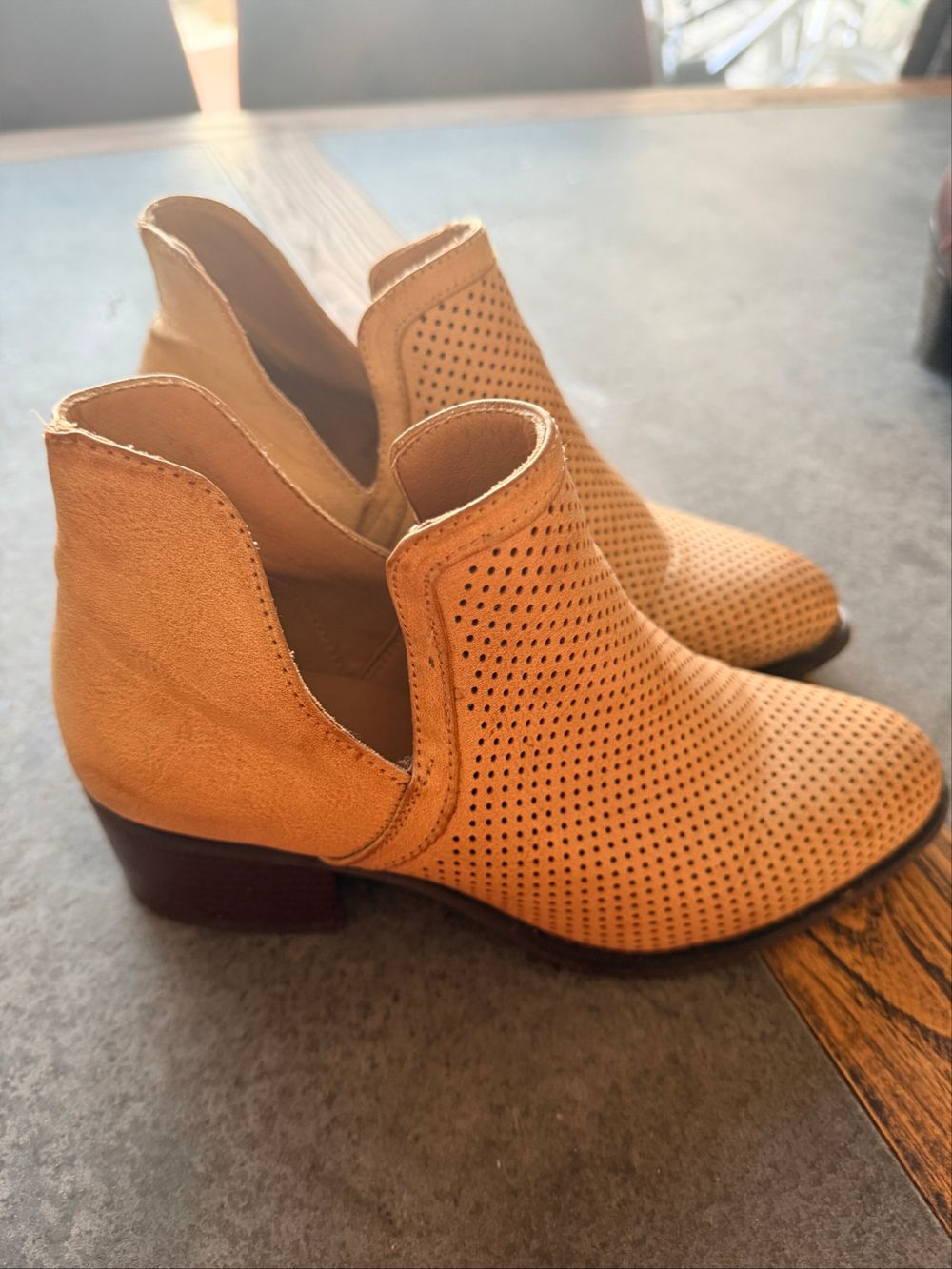 Tan Perforated Ankle Boots