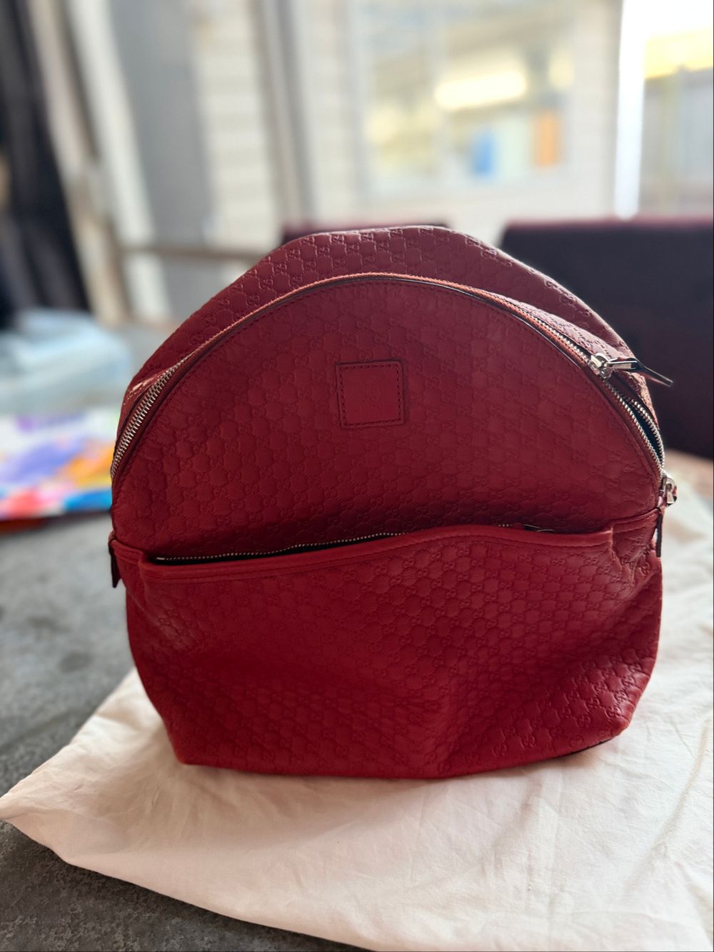 Gucci Red Embossed Leather Backpack