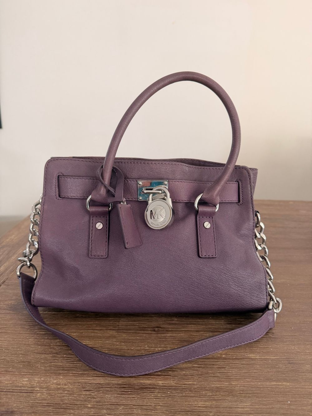 Michael Kors Hamilton Leather Satchel – Plum/Purple