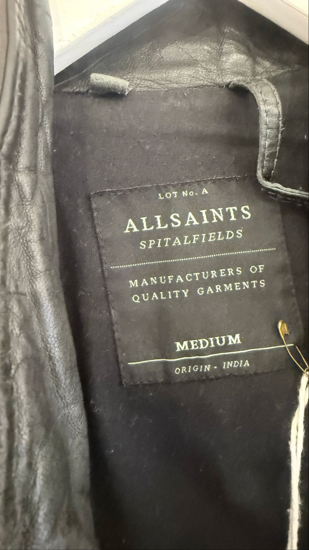 Allsaints men’s black quilted shoulder leather jacket
