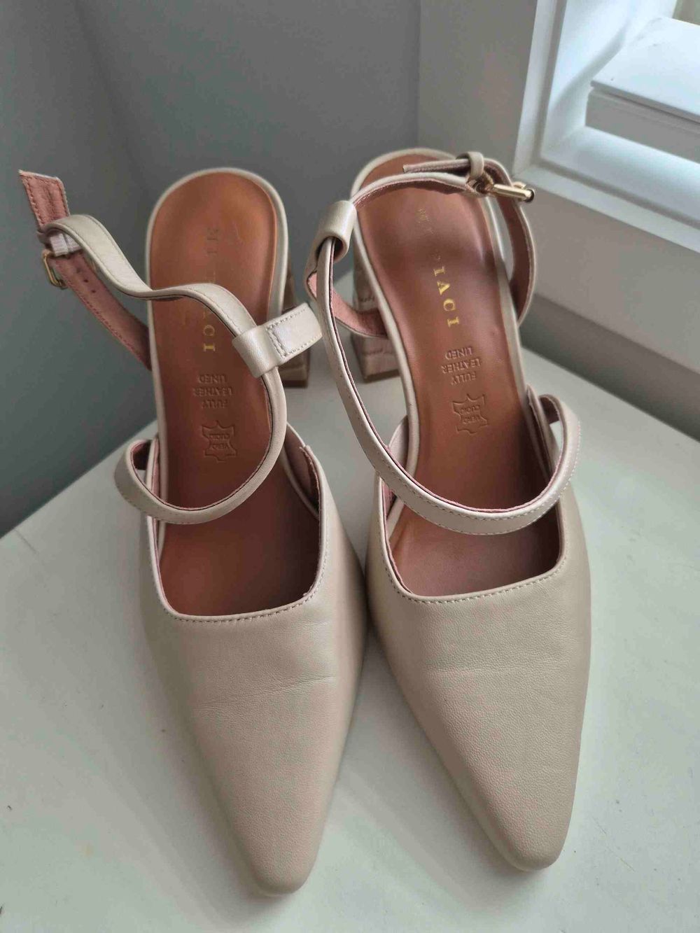 Tony Bianco Beige Leather Slingback Heels