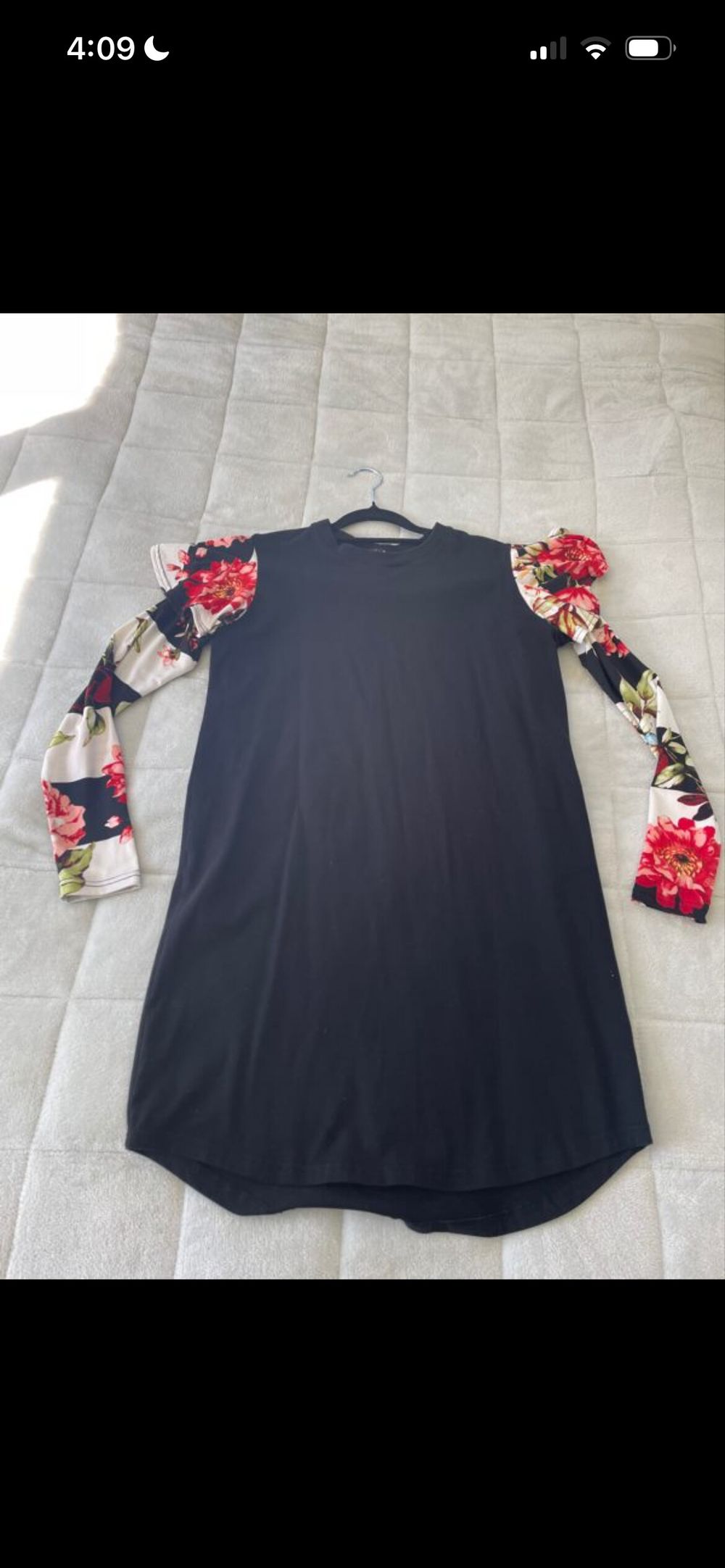 Love Knot War Black Floral Print Long Sleeve Dress
