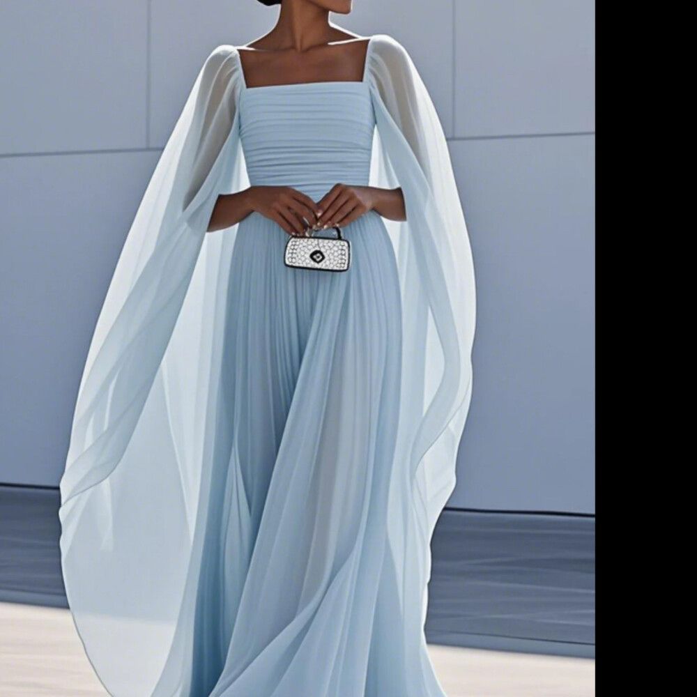 light Blue Chiffon Dress with pleated details