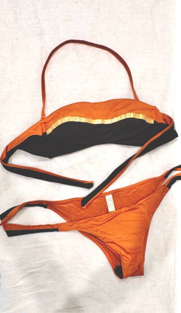 Orange Black Bikini with gold trims