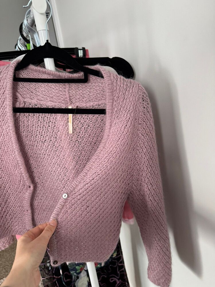 Free People Purple Crop Cardigan - mohair Blend
