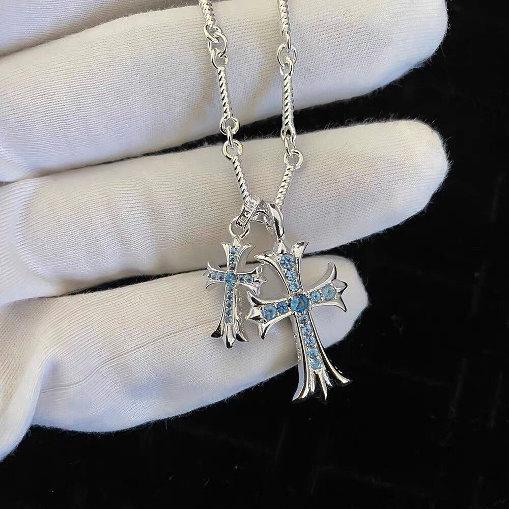 Blue Cross Pendant Necklace