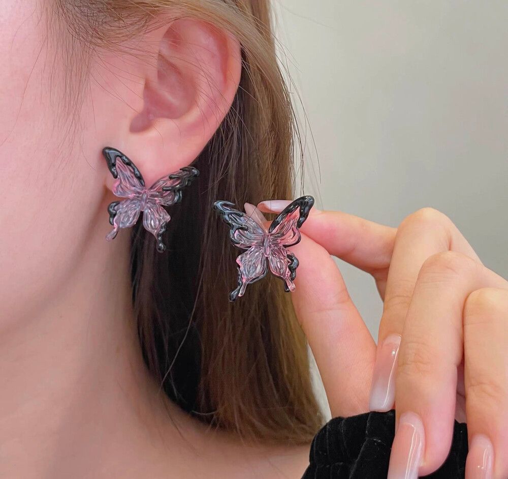 Black & Pink Liquid Butterfly Earrings