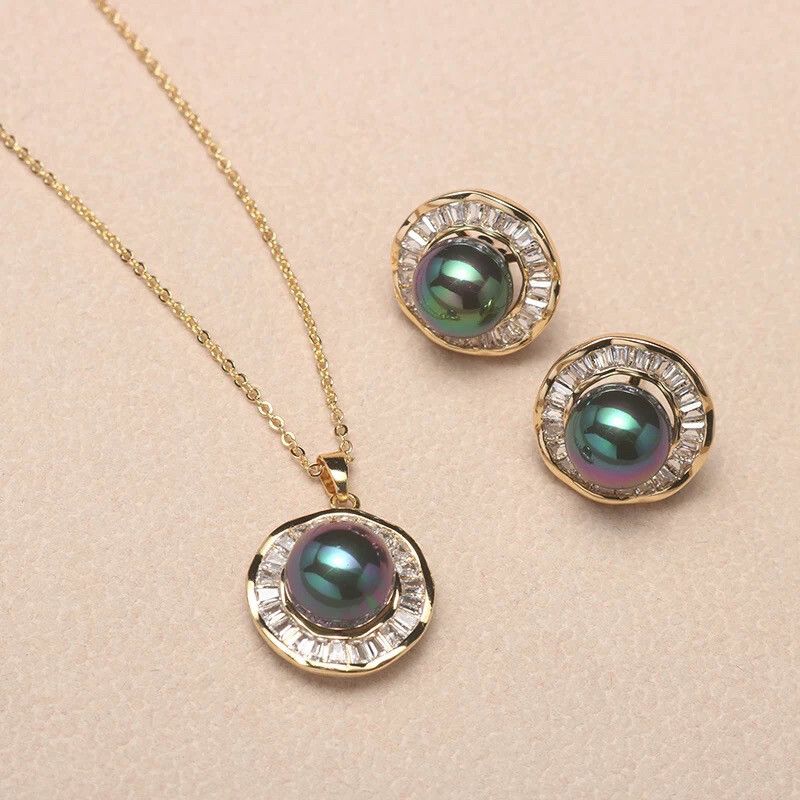 Peacock Green Pearl Jewelry Set