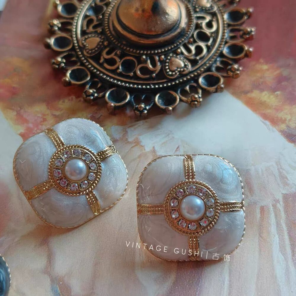 Vintage White Enamel Earrings