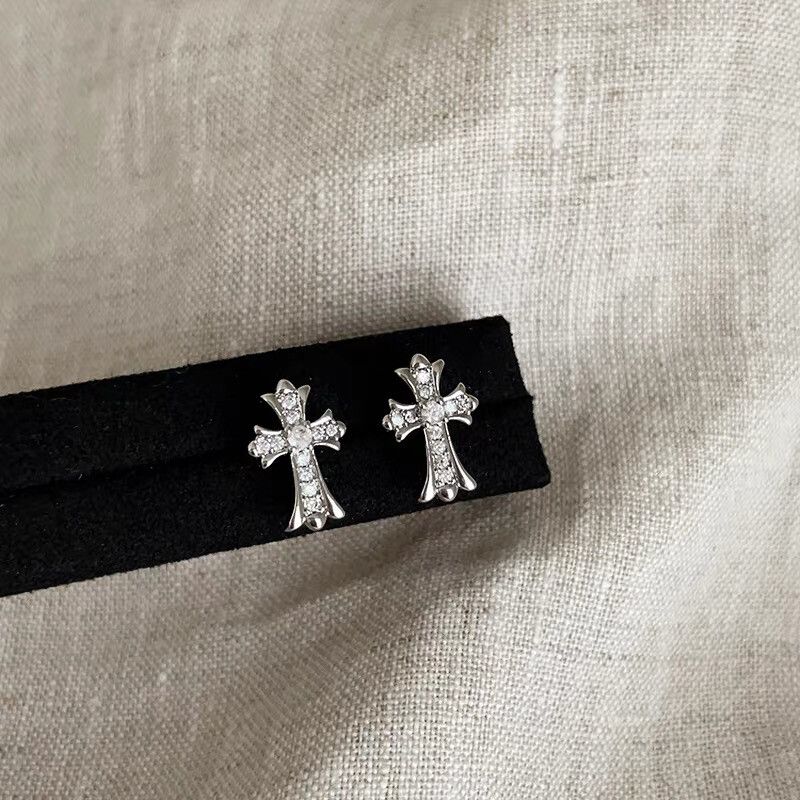 Cross-Shaped Crystal Stud Earrings