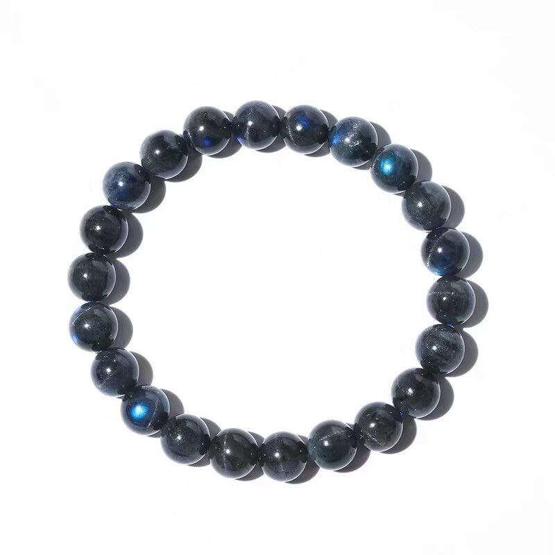 Deep Blue Flash Labradorite Round Bead Bracelet