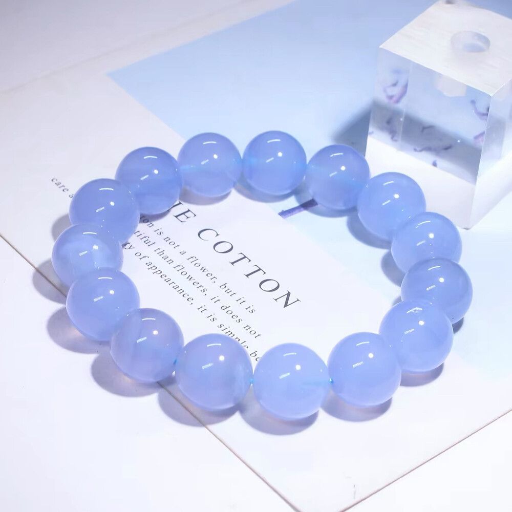 Natural Blue Chalcedony Bracelet With Silver Butterfly Pendant