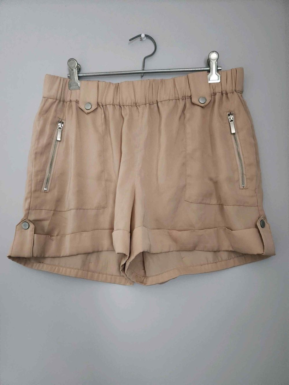 Witchery Satin Look Beige Zip Pocket Shorts